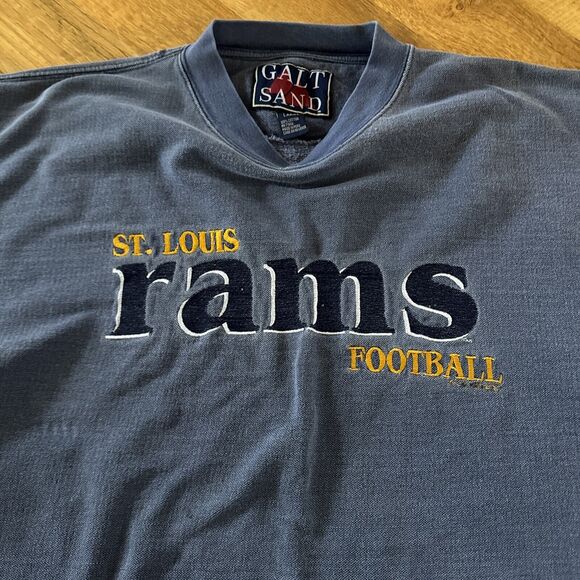 Vtg 90s Y2K St Louis Rams Football FADED Distressed Blue Galt Sand Sweatshirt XL - Picture 7 of 11